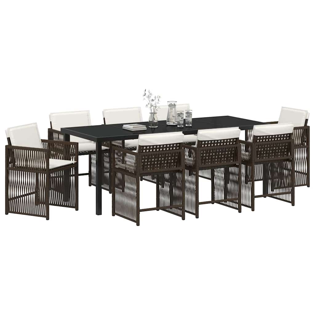 Garten Essgruppe 9 pcs Braun Poly-Rattan