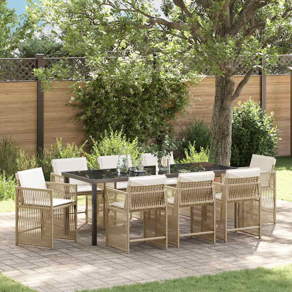 Garten Essgruppe 9 pcs Beige Poly-Rattan