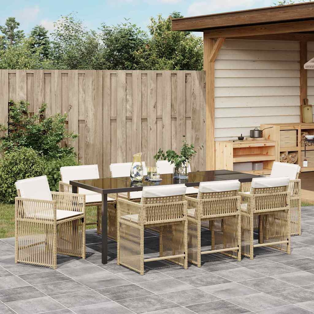 Garten Essgruppe 9 pcs Beige Poly-Rattan