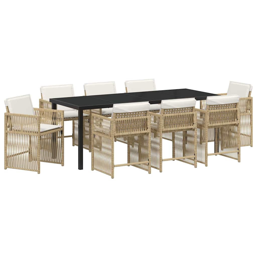 Garten Essgruppe 9 pcs Beige Poly-Rattan