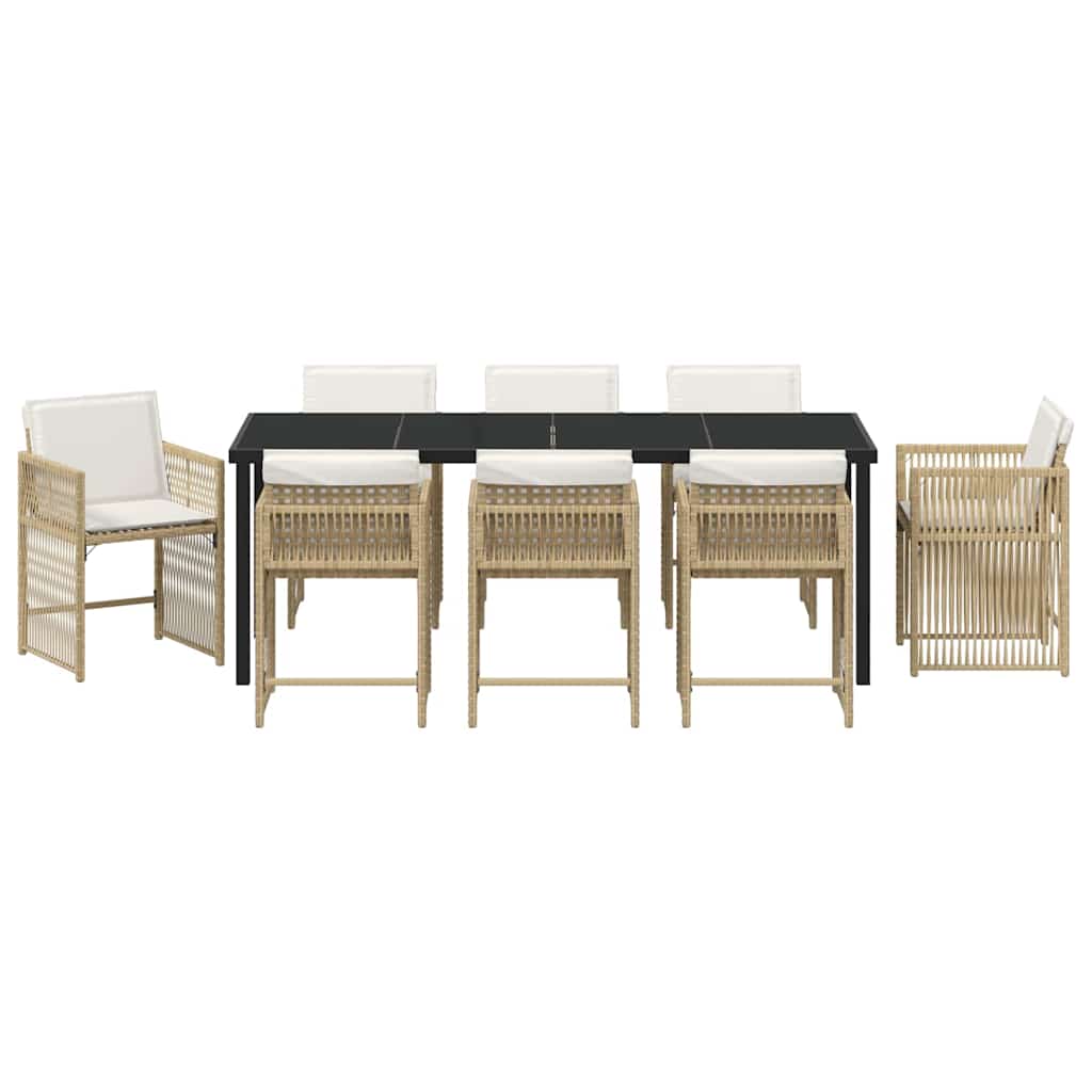 Garten Essgruppe 9 pcs Beige Poly-Rattan