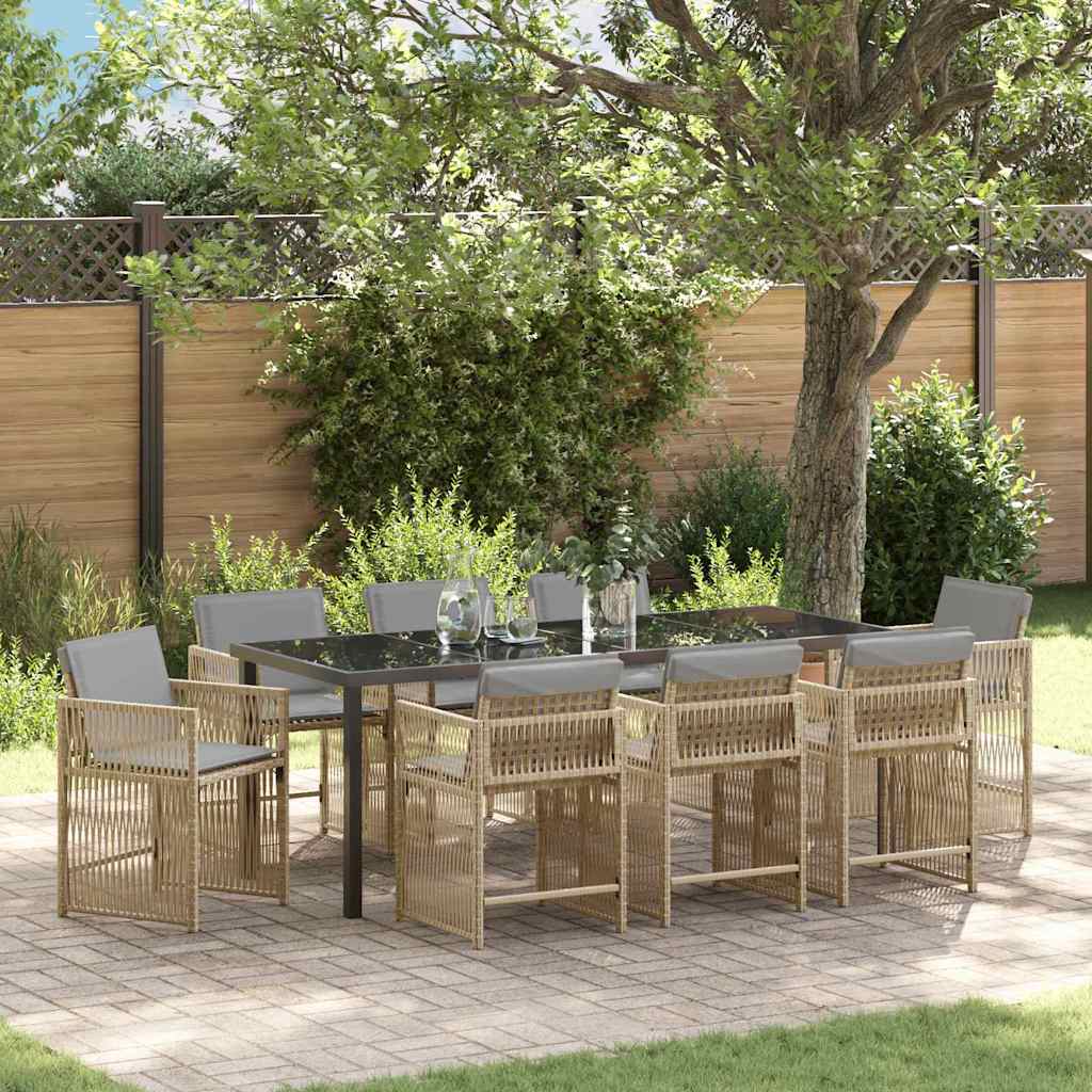Garten Essgruppe 9 pcs Beige Poly-Rattan