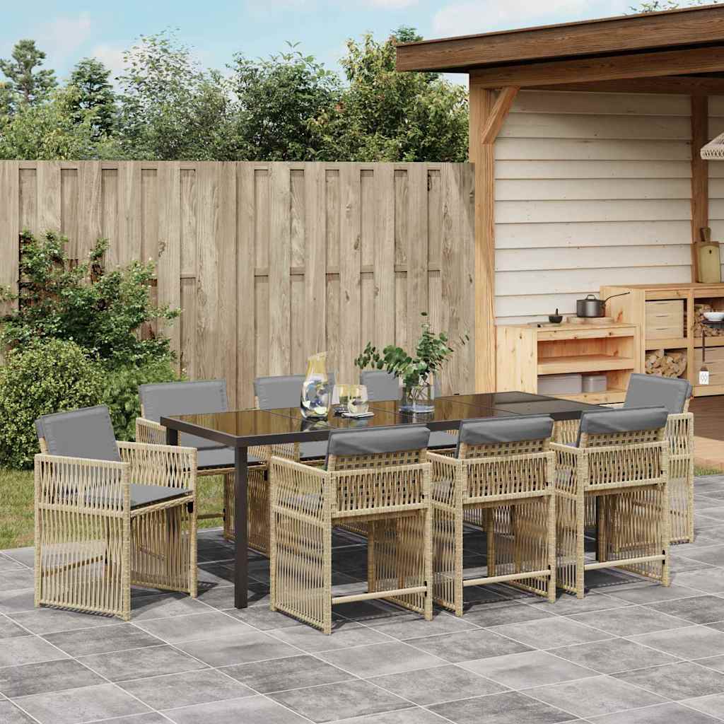 Garten Essgruppe 9 pcs Beige Poly-Rattan