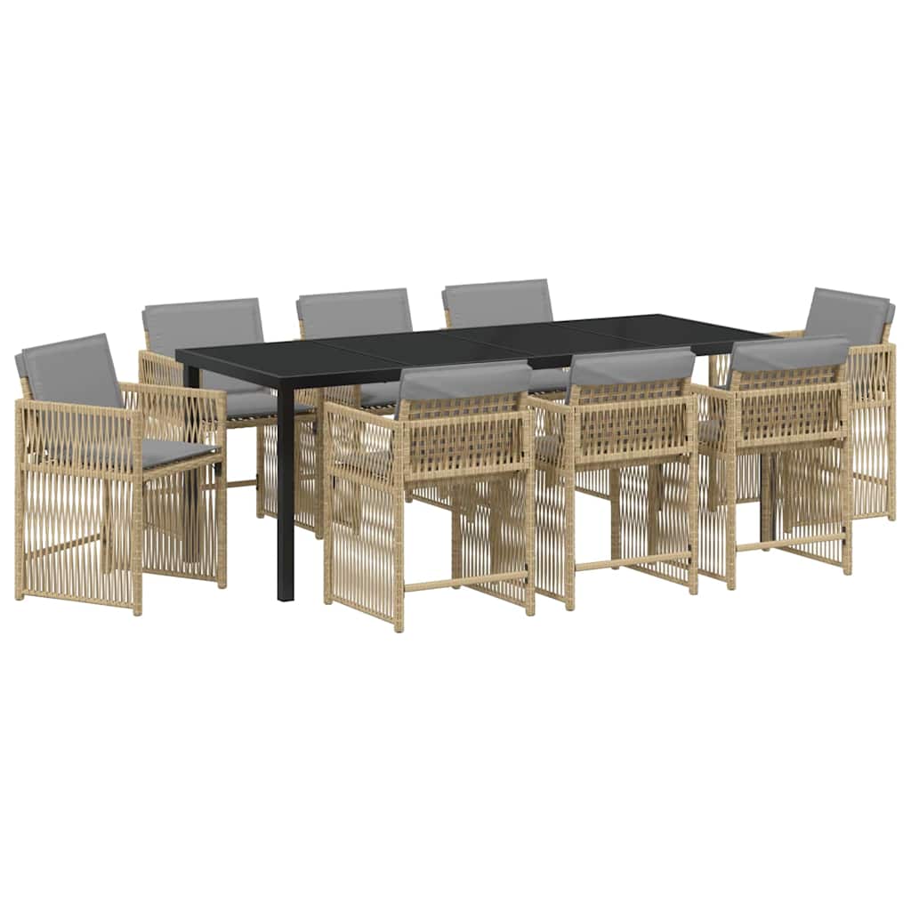 Garten Essgruppe 9 pcs Beige Poly-Rattan