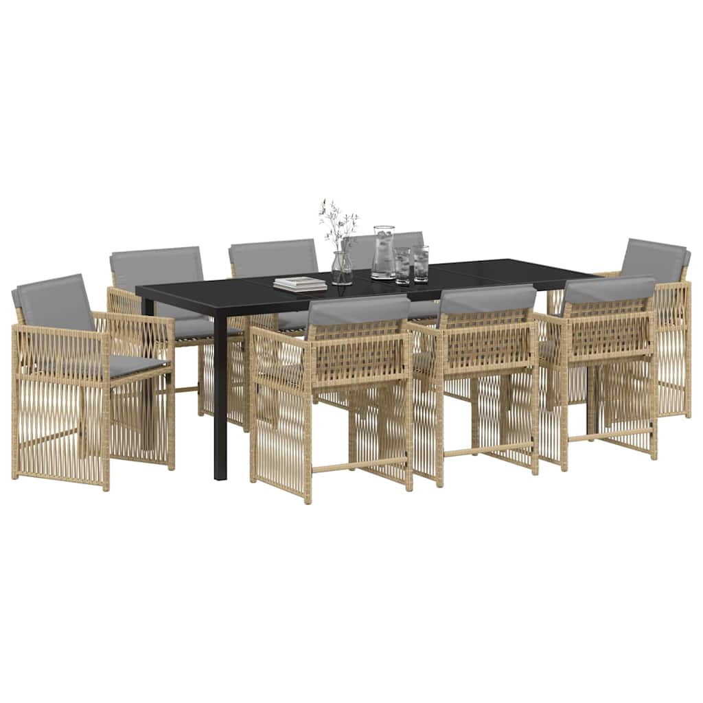 Garten Essgruppe 9 pcs Beige Poly-Rattan