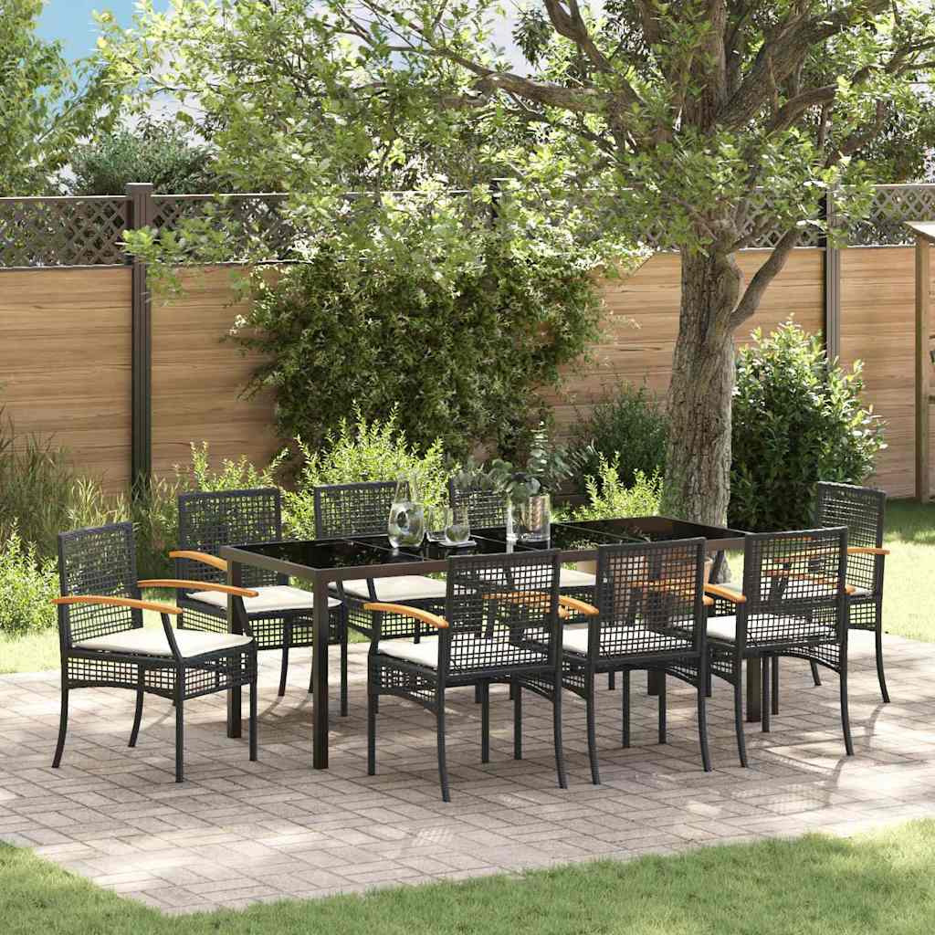 Garten Essgruppe mit Kissen 9 pcs Schwarz Rattan