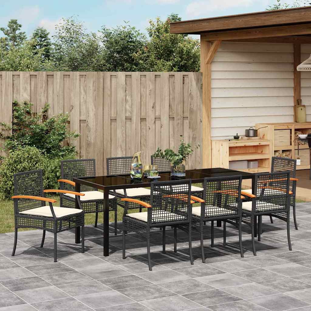 Garten Essgruppe mit Kissen 9 pcs Schwarz Rattan