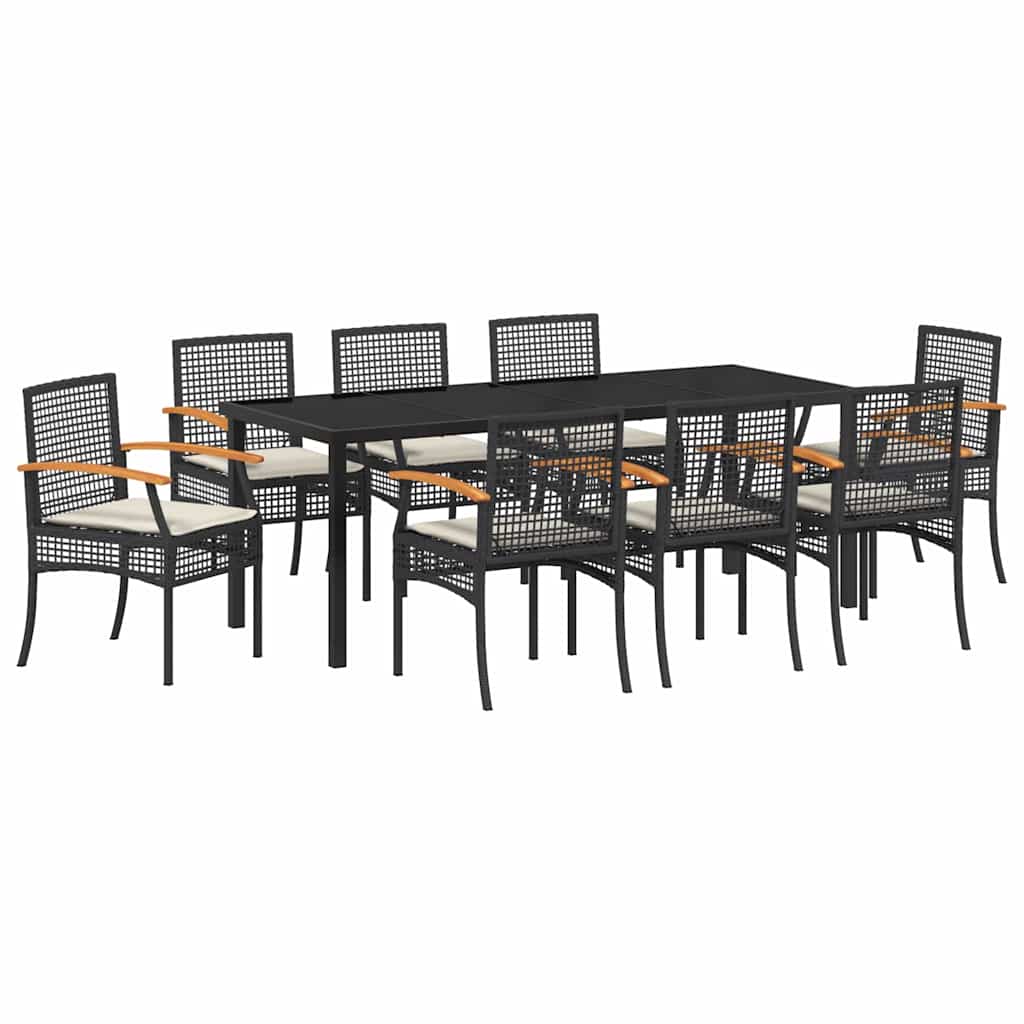 Garten Essgruppe mit Kissen 9 pcs Schwarz Rattan