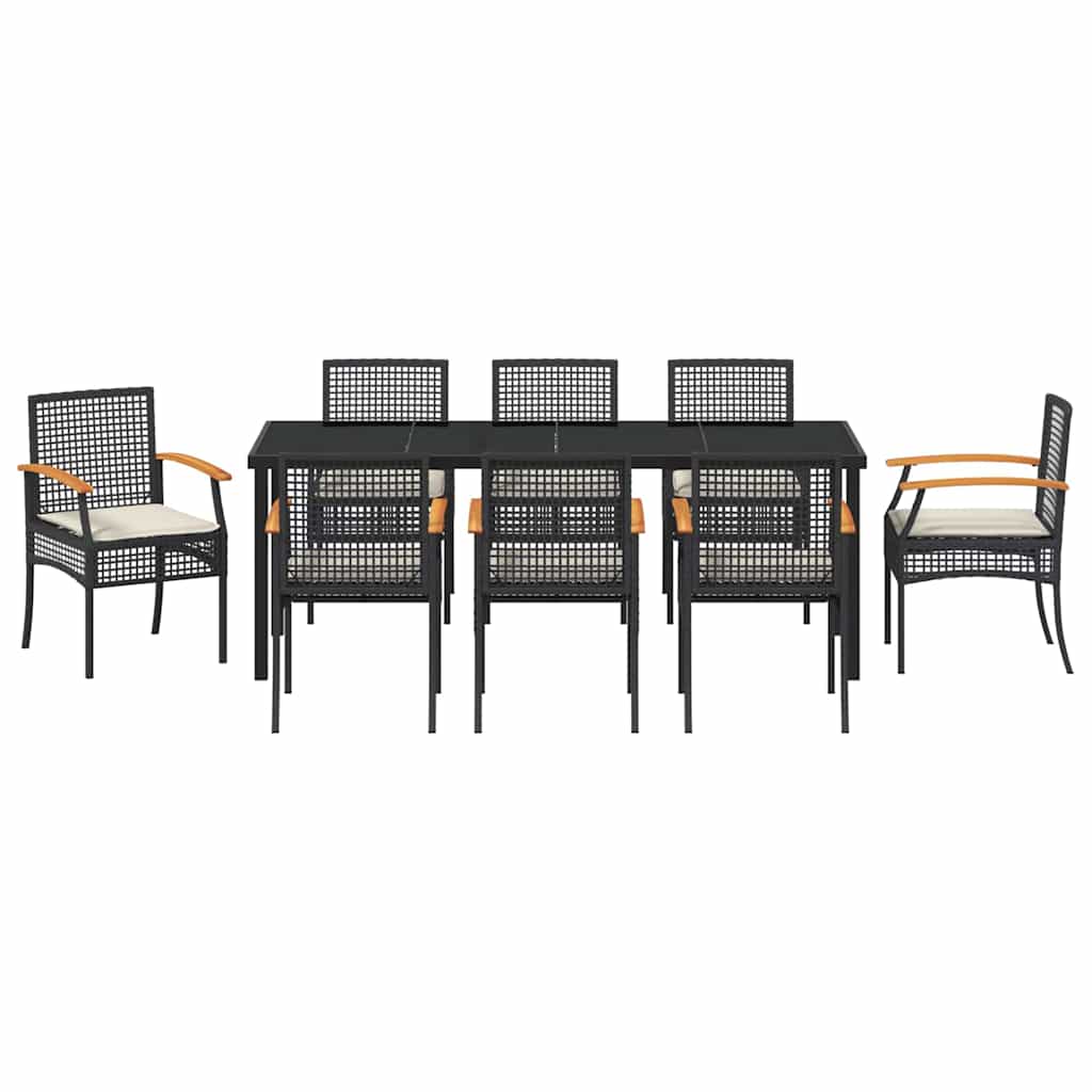 Garten Essgruppe mit Kissen 9 pcs Schwarz Rattan