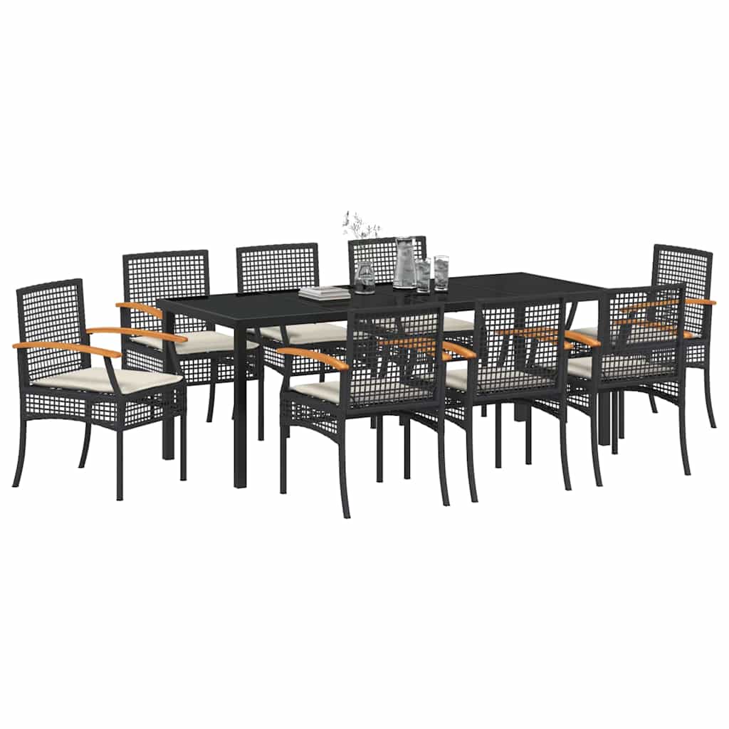 Garten Essgruppe mit Kissen 9 pcs Schwarz Rattan