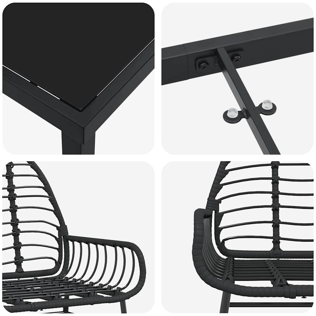 Garten Essgruppe 3 pcs Schwarz Poly-Rattan