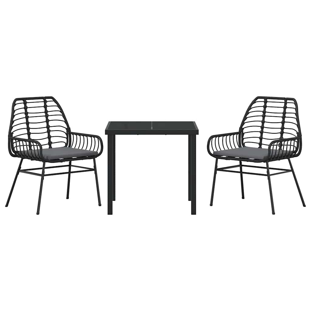 Garten Essgruppe 3 pcs Schwarz Poly-Rattan