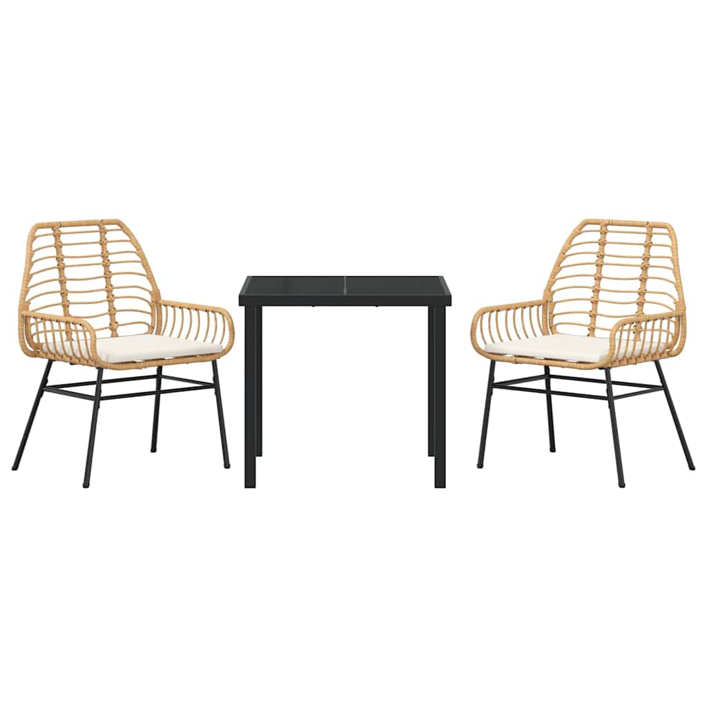 Garten Essgruppe 3 pcs Braun Poly-Rattan