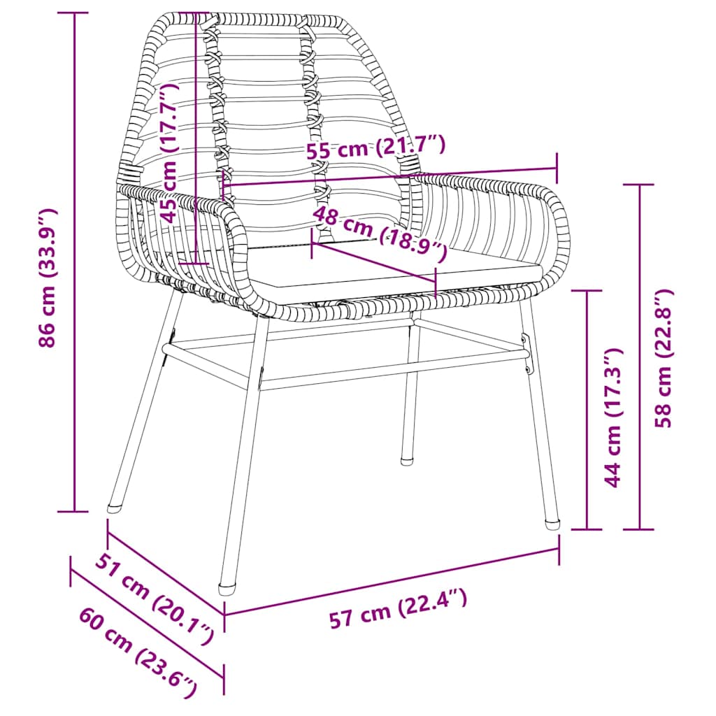Garten Essgruppe 3 pcs Braun Poly-Rattan