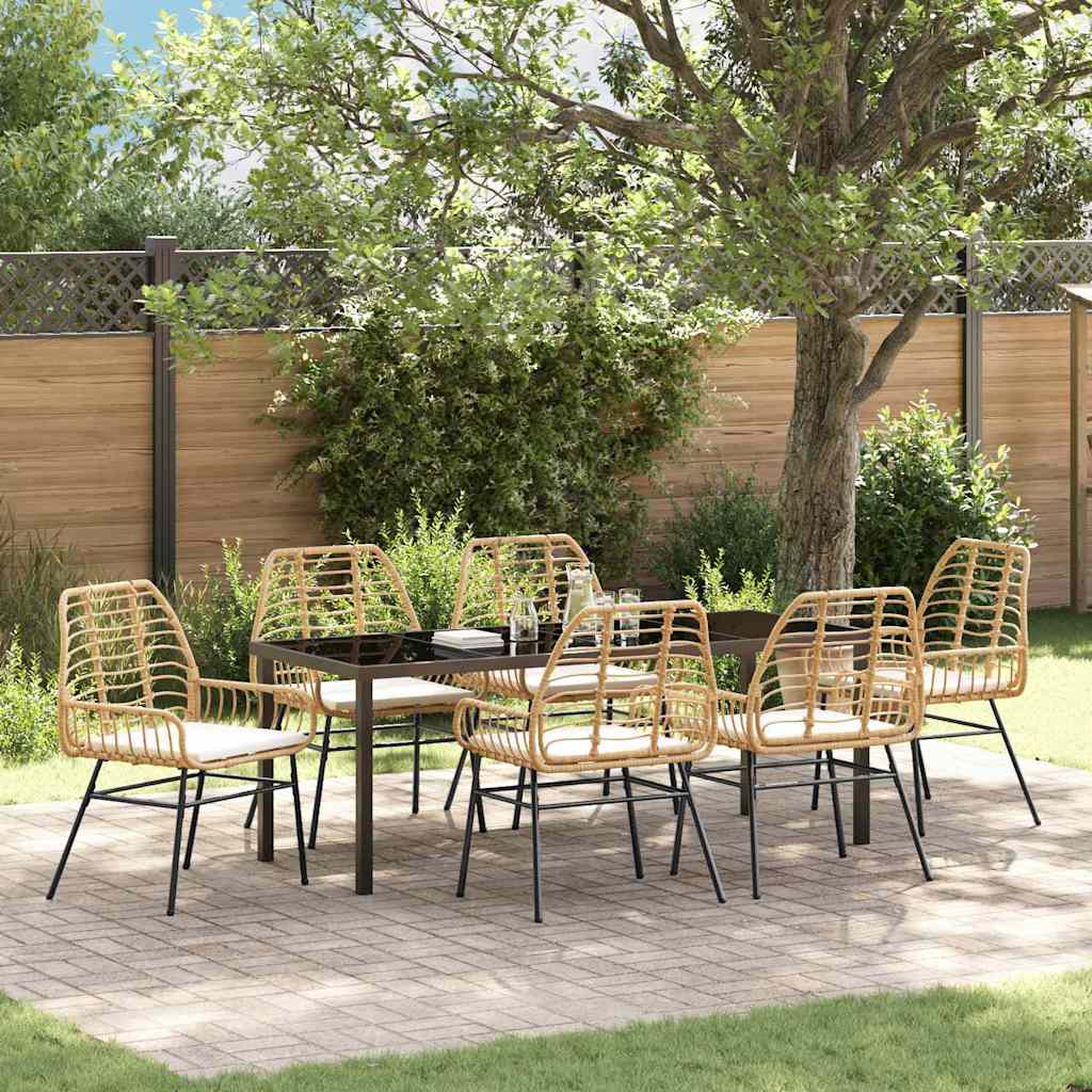 Garten Essgruppe 7 pcs Braun Poly-Rattan