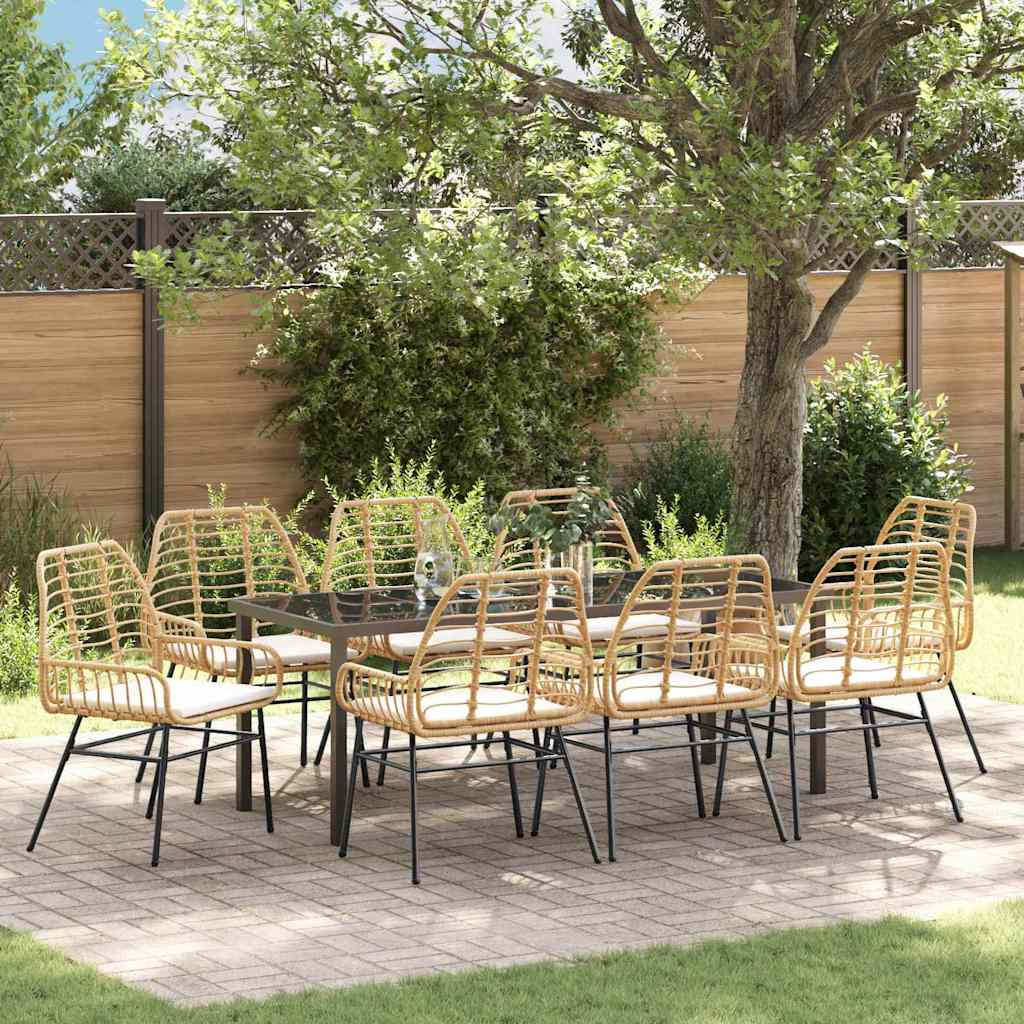 Garten Essgruppe 9 pcs Braun Poly-Rattan