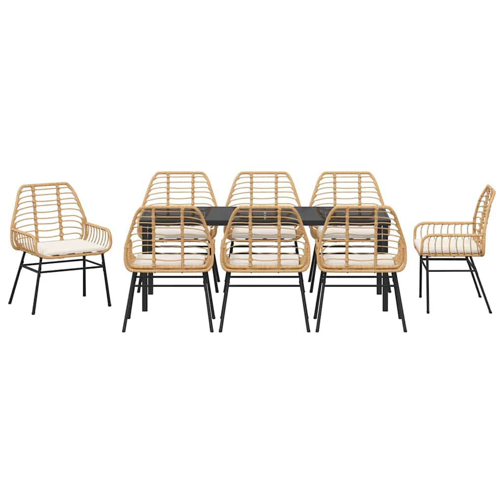 Garten Essgruppe 9 pcs Braun Poly-Rattan