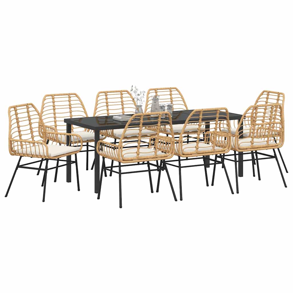 Garten Essgruppe 9 pcs Braun Poly-Rattan