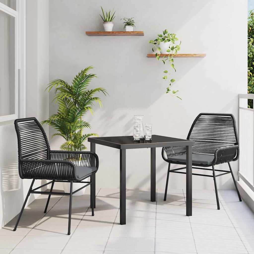 Garten Essgruppe mit Kissen 3 pcs Schwarz Poly-Rattan