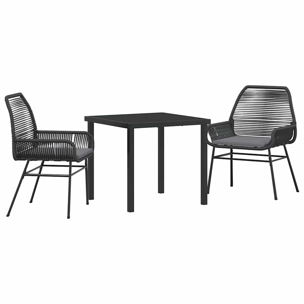 Garten Essgruppe mit Kissen 3 pcs Schwarz Poly-Rattan
