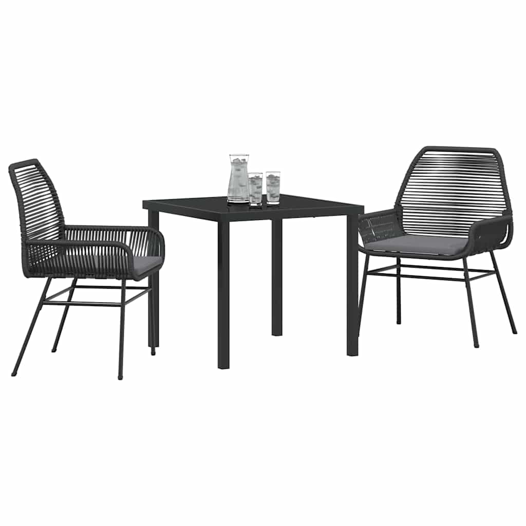 Garten Essgruppe mit Kissen 3 pcs Schwarz Poly-Rattan