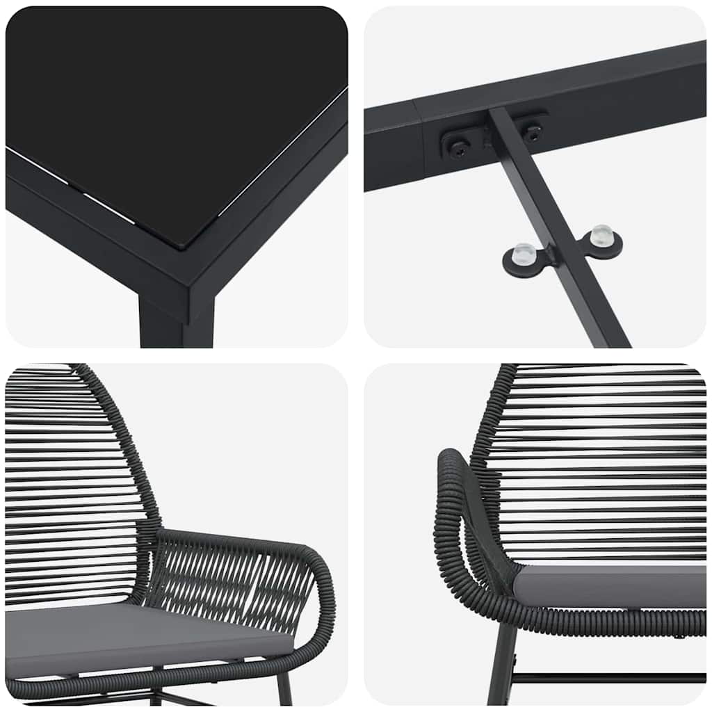 Garten Essgruppe mit Kissen 7 pcs Schwarz Poly-Rattan