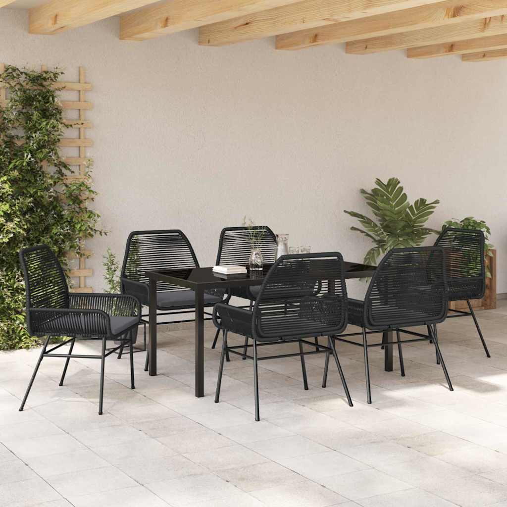 Garten Essgruppe mit Kissen 7 pcs Schwarz Poly-Rattan