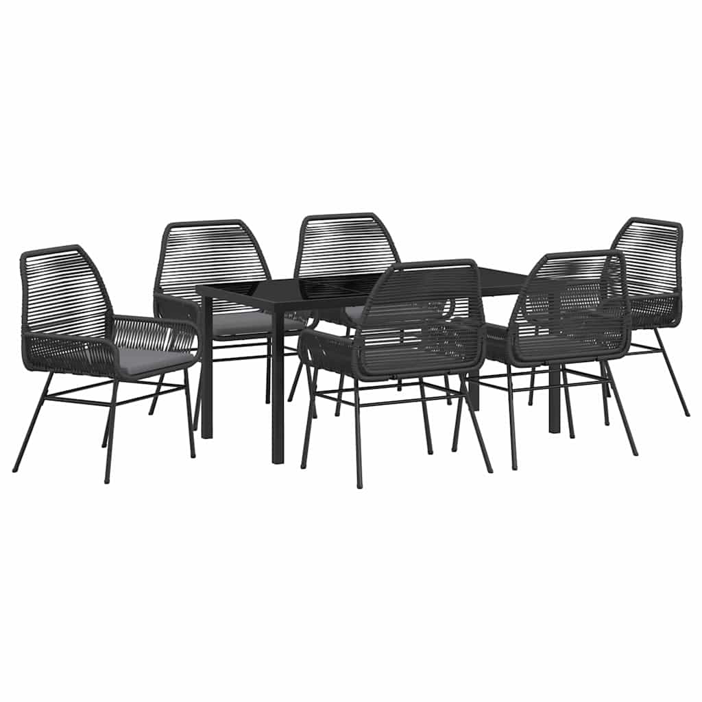 Garten Essgruppe mit Kissen 7 pcs Schwarz Poly-Rattan