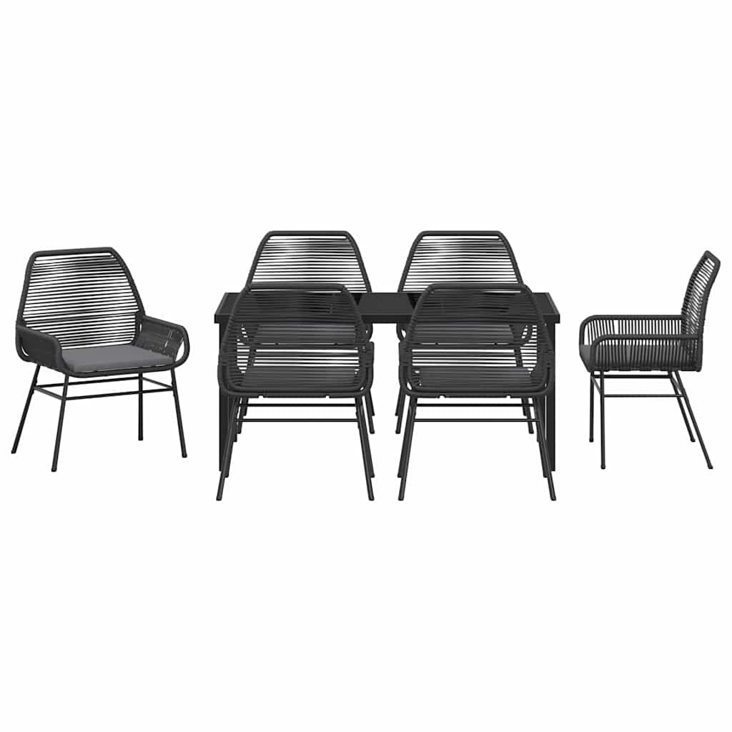 Garten Essgruppe mit Kissen 7 pcs Schwarz Poly-Rattan