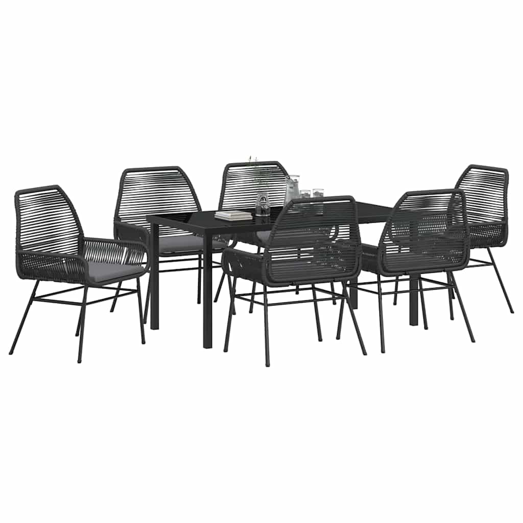 Garten Essgruppe mit Kissen 7 pcs Schwarz Poly-Rattan