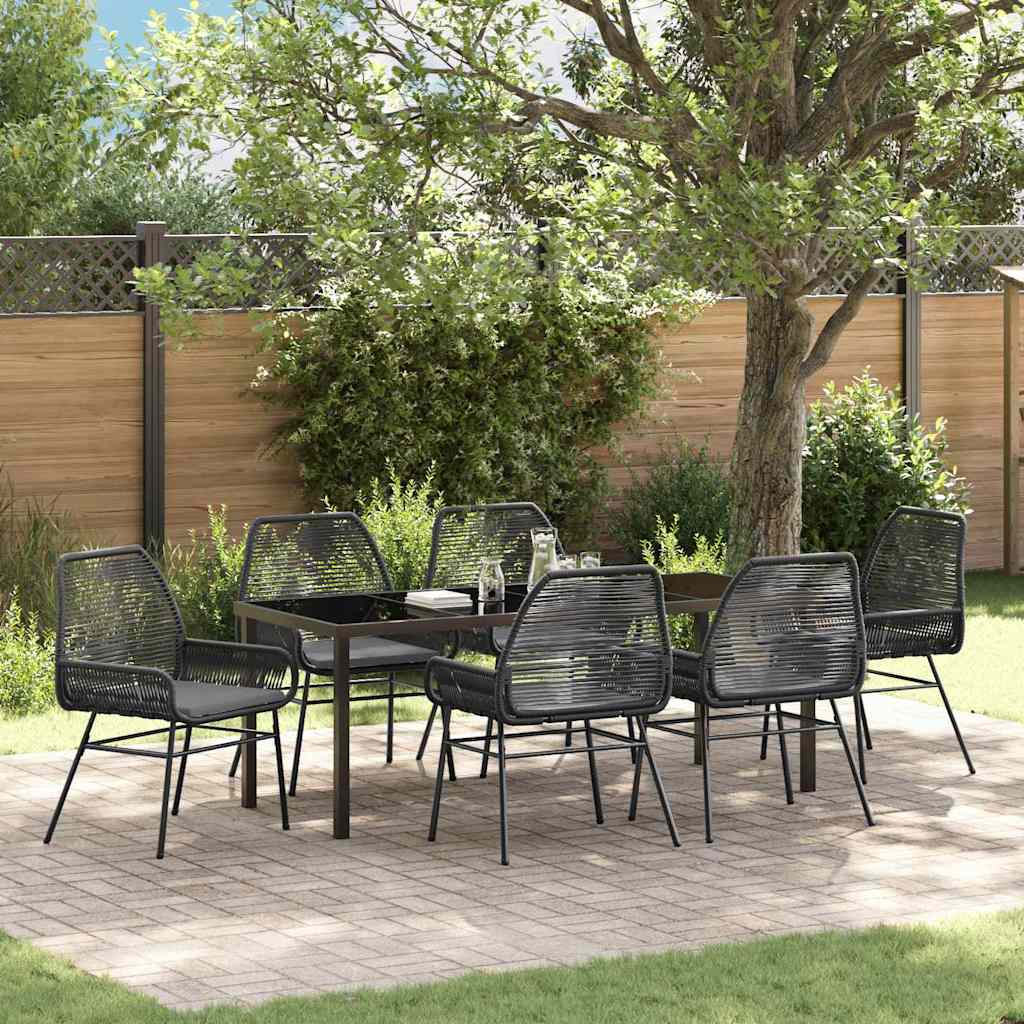 Garten Essgruppe mit Kissen 7 pcs Schwarz Poly-Rattan