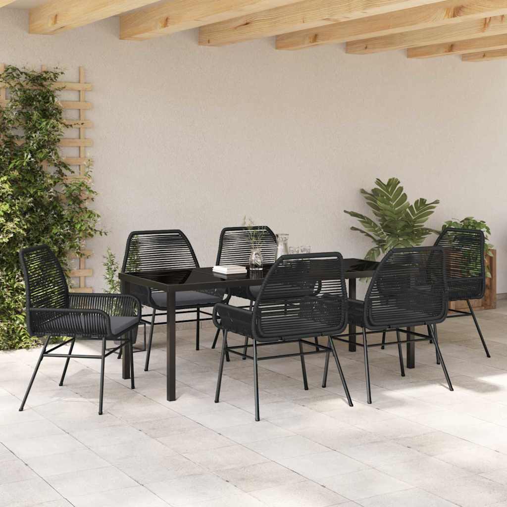 Garten Essgruppe mit Kissen 7 pcs Schwarz Poly-Rattan