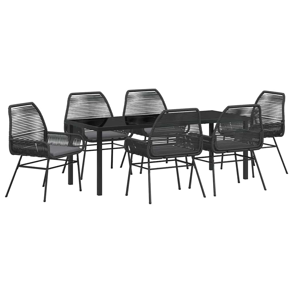 Garten Essgruppe mit Kissen 7 pcs Schwarz Poly-Rattan