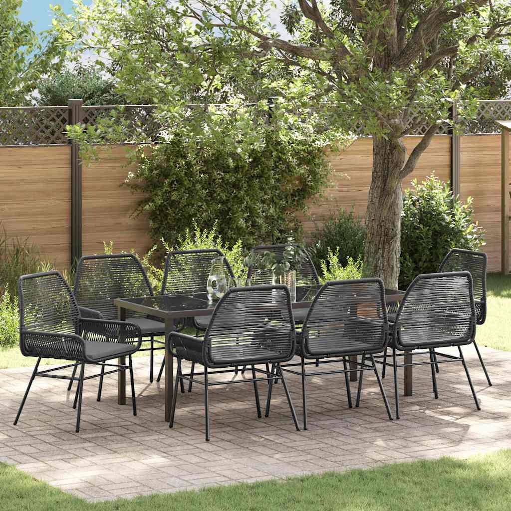 Garten Essgruppe mit Kissen 9 pcs Schwarz Poly-Rattan