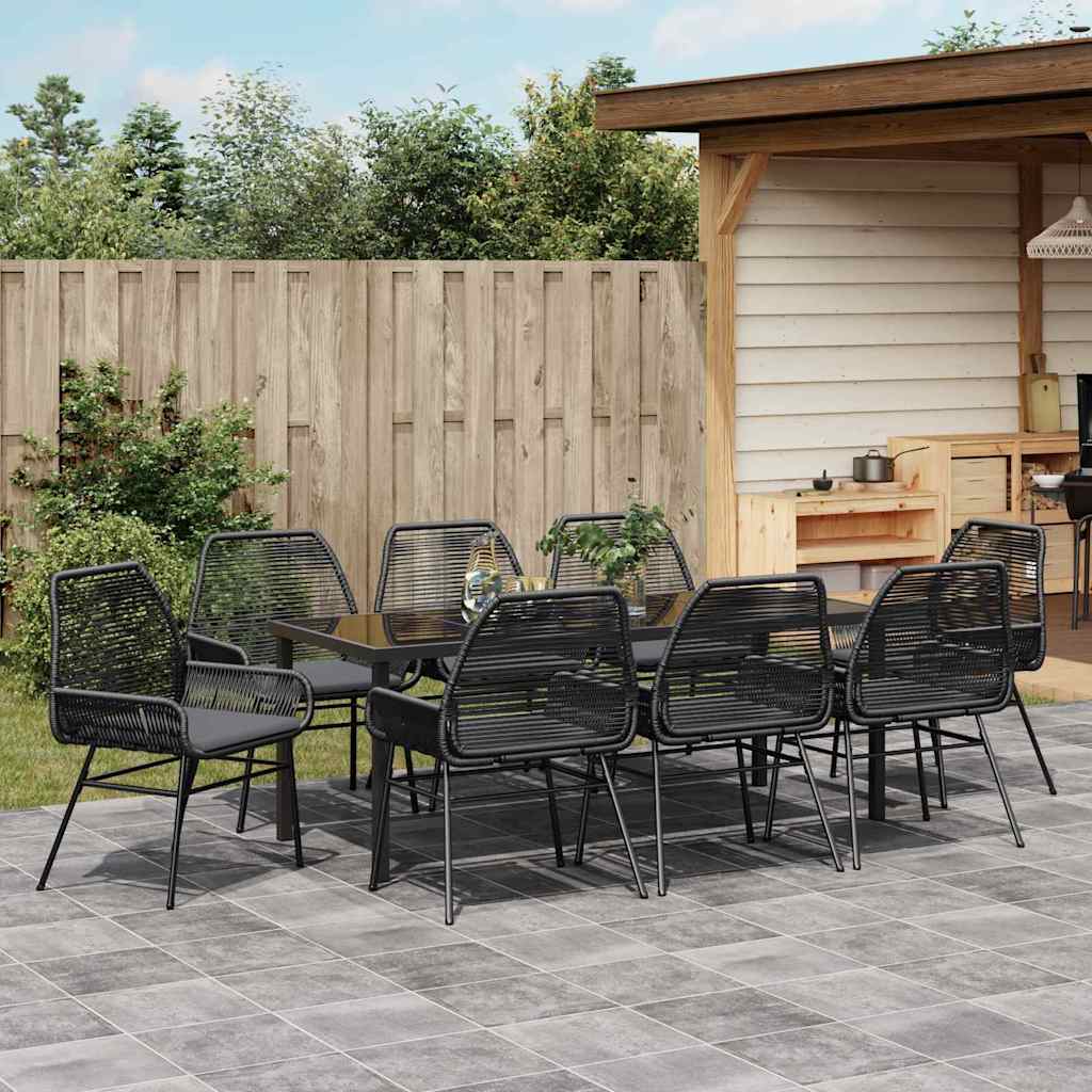 Garten Essgruppe mit Kissen 9 pcs Schwarz Poly-Rattan