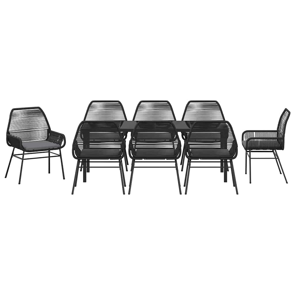 Garten Essgruppe mit Kissen 9 pcs Schwarz Poly-Rattan