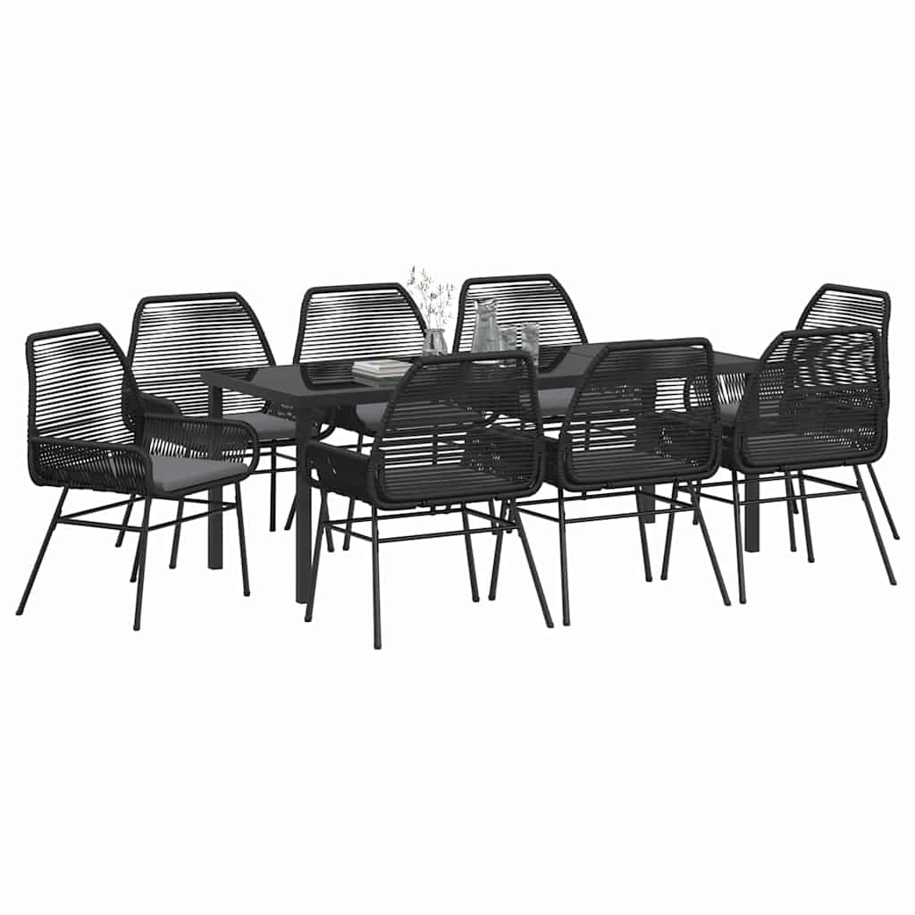 Garten Essgruppe mit Kissen 9 pcs Schwarz Poly-Rattan