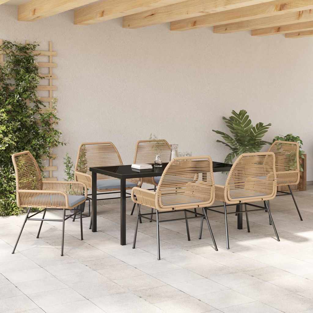 Garten Essgruppe mit Kissen 7 pcs Braun Poly-Rattan