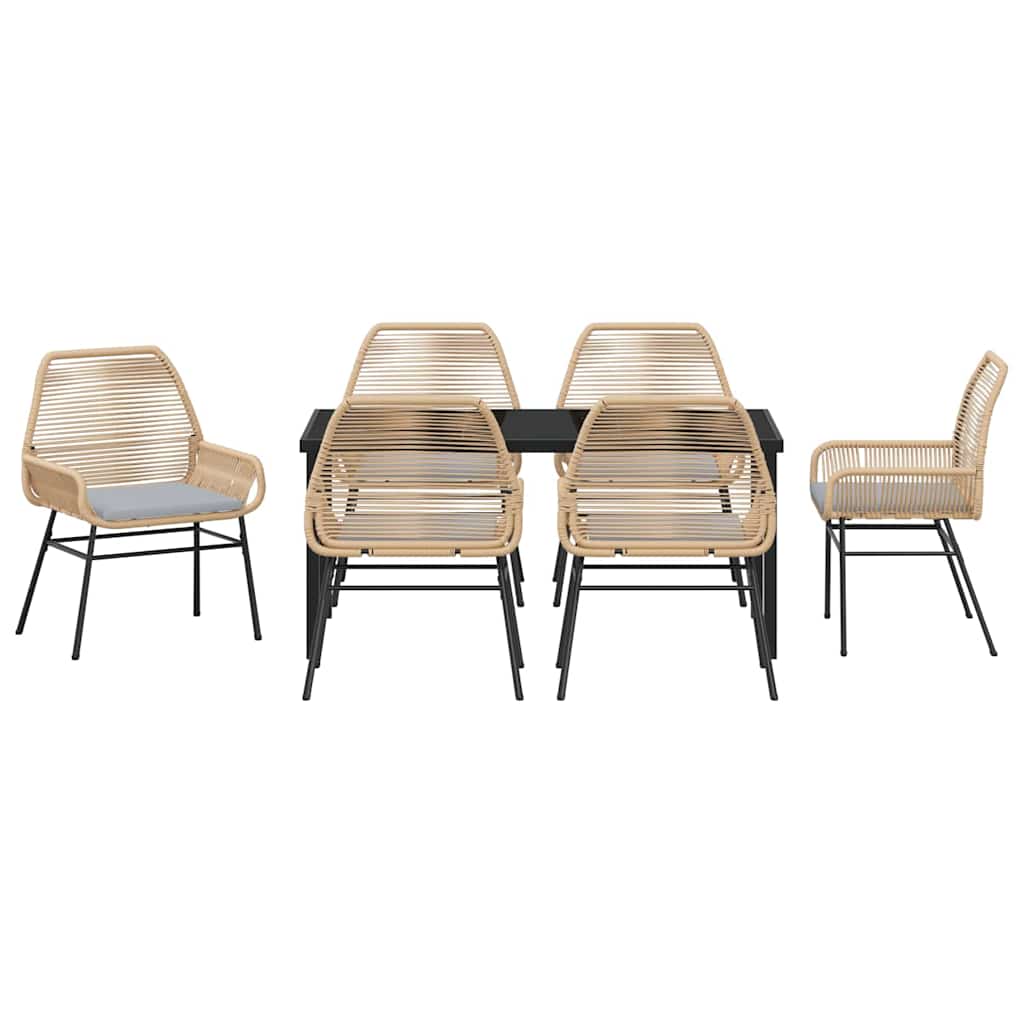 Garten Essgruppe mit Kissen 7 pcs Braun Poly-Rattan
