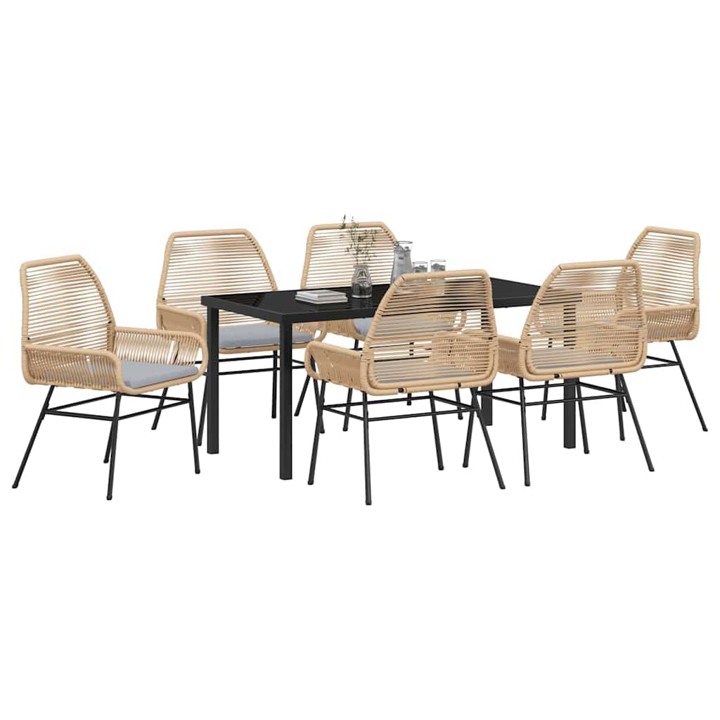 Garten Essgruppe mit Kissen 7 pcs Braun Poly-Rattan