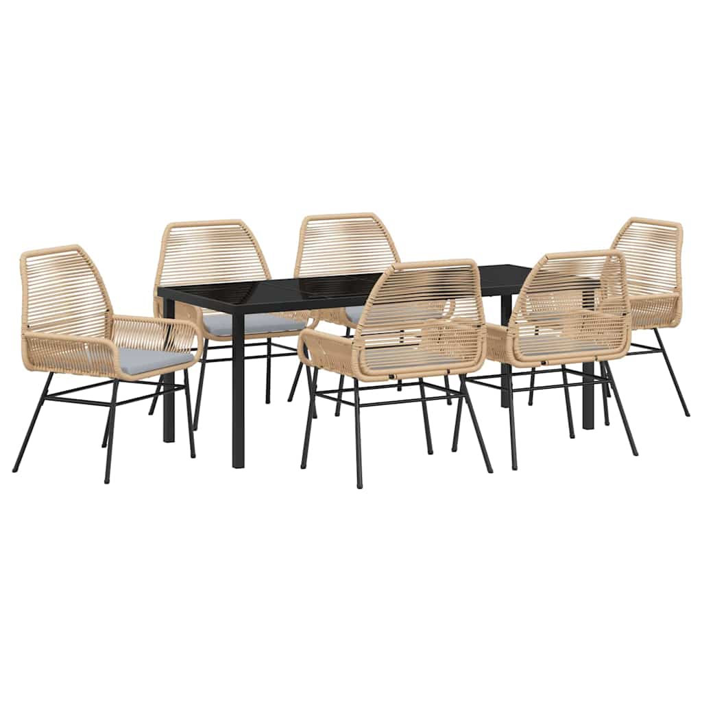 Garten Essgruppe mit Kissen 7 pcs Braun Poly-Rattan