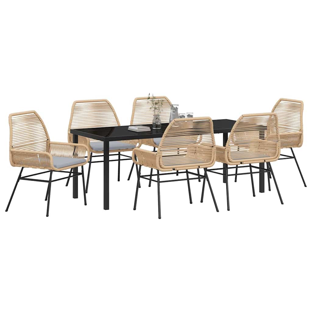 Garten Essgruppe mit Kissen 7 pcs Braun Poly-Rattan