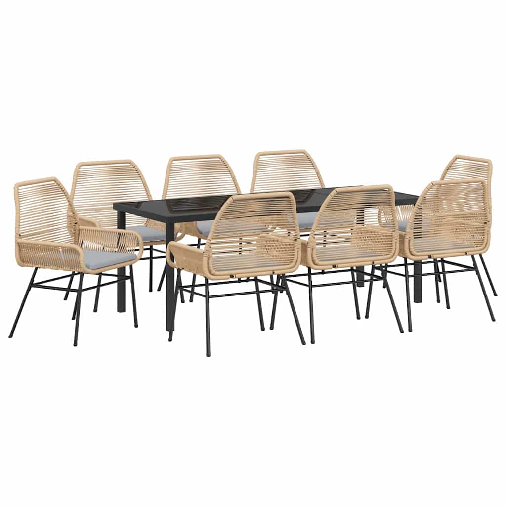 Garten Essgruppe mit Kissen 9 pcs Braun Poly-Rattan