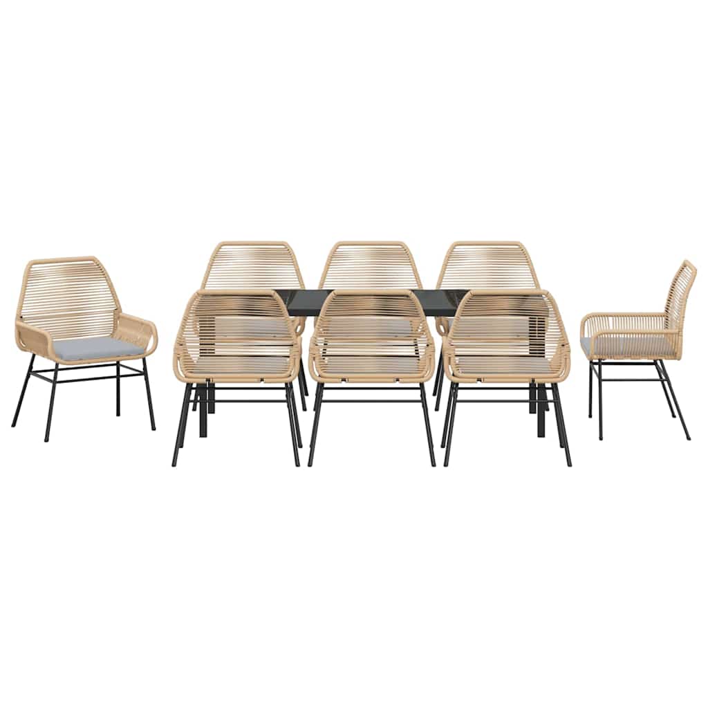Garten Essgruppe mit Kissen 9 pcs Braun Poly-Rattan