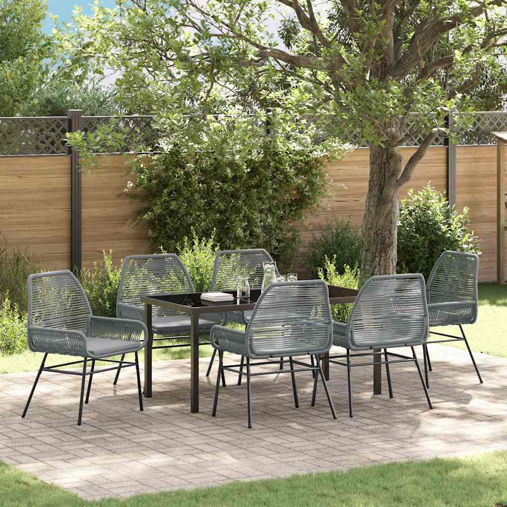 Garten Essgruppe mit Kissen 7 pcs Grau Poly-Rattan
