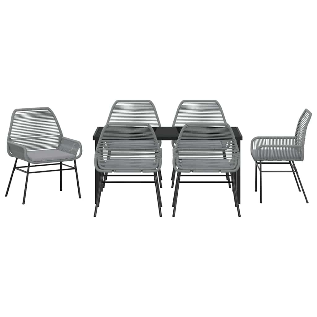Garten Essgruppe mit Kissen 7 pcs Grau Poly-Rattan