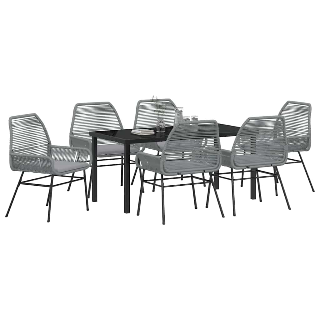 Garten Essgruppe mit Kissen 7 pcs Grau Poly-Rattan