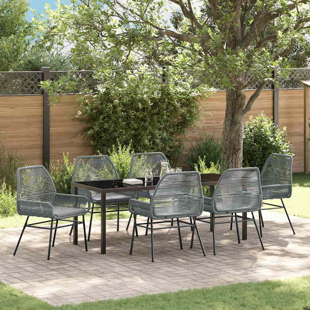 Garten Essgruppe mit Kissen 7 pcs Grau Poly-Rattan