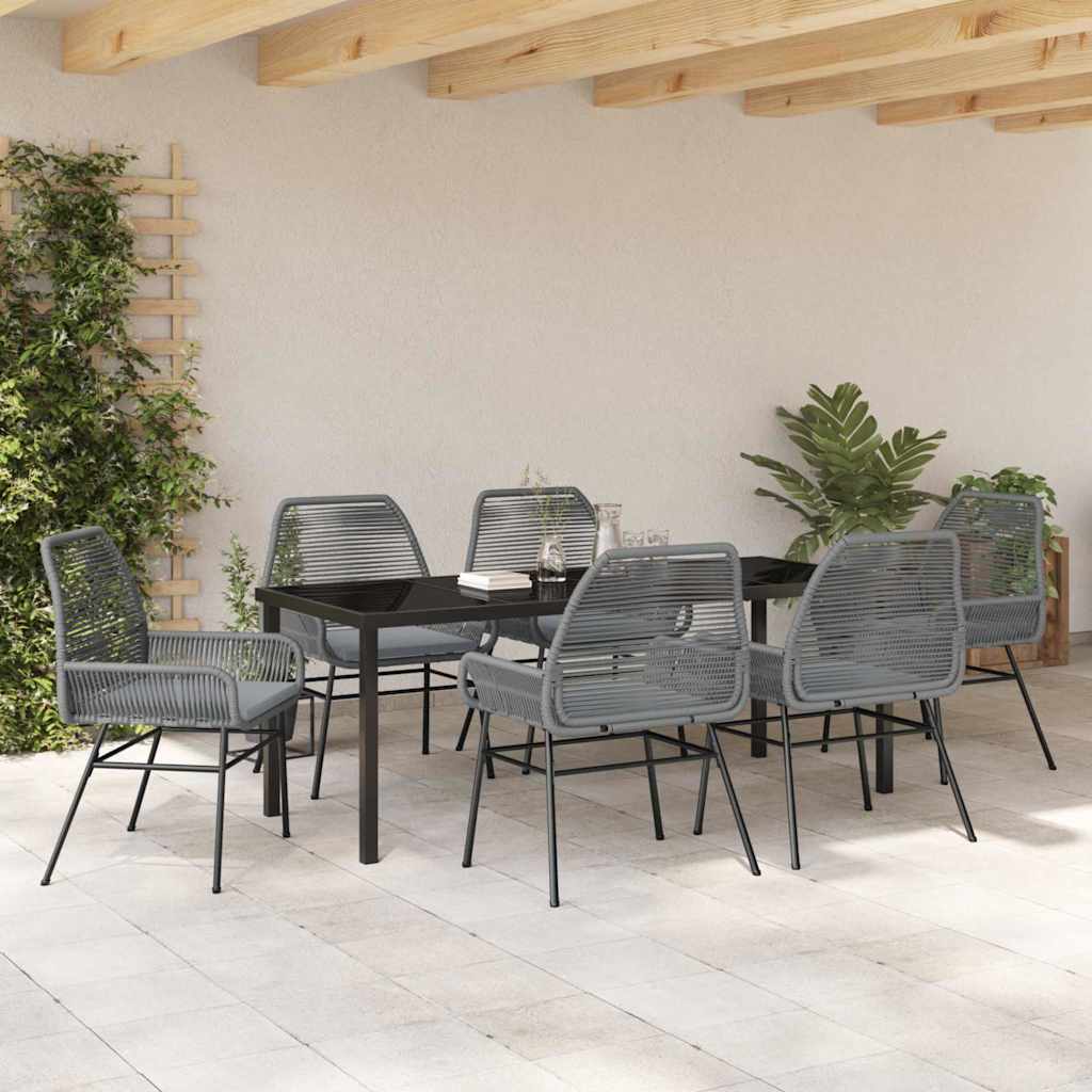 Garten Essgruppe mit Kissen 7 pcs Grau Poly-Rattan