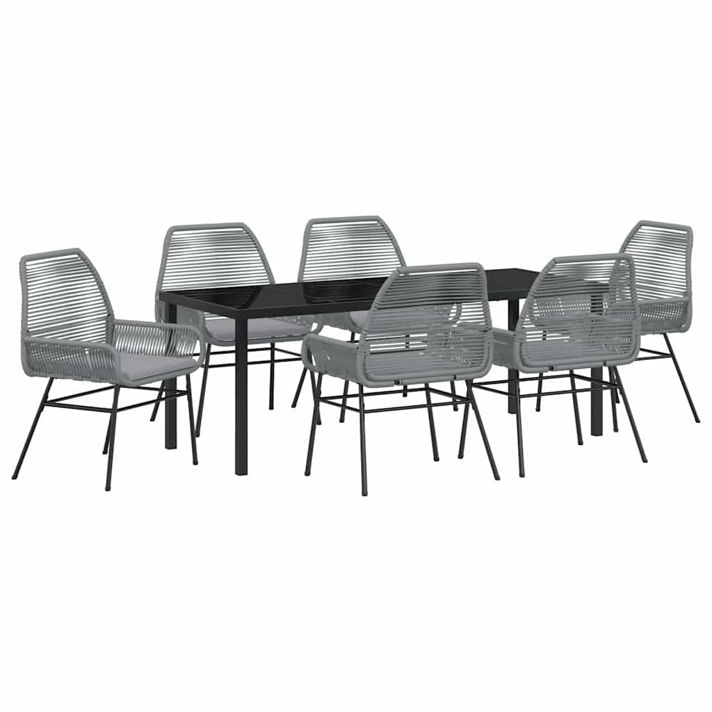 Garten Essgruppe mit Kissen 7 pcs Grau Poly-Rattan